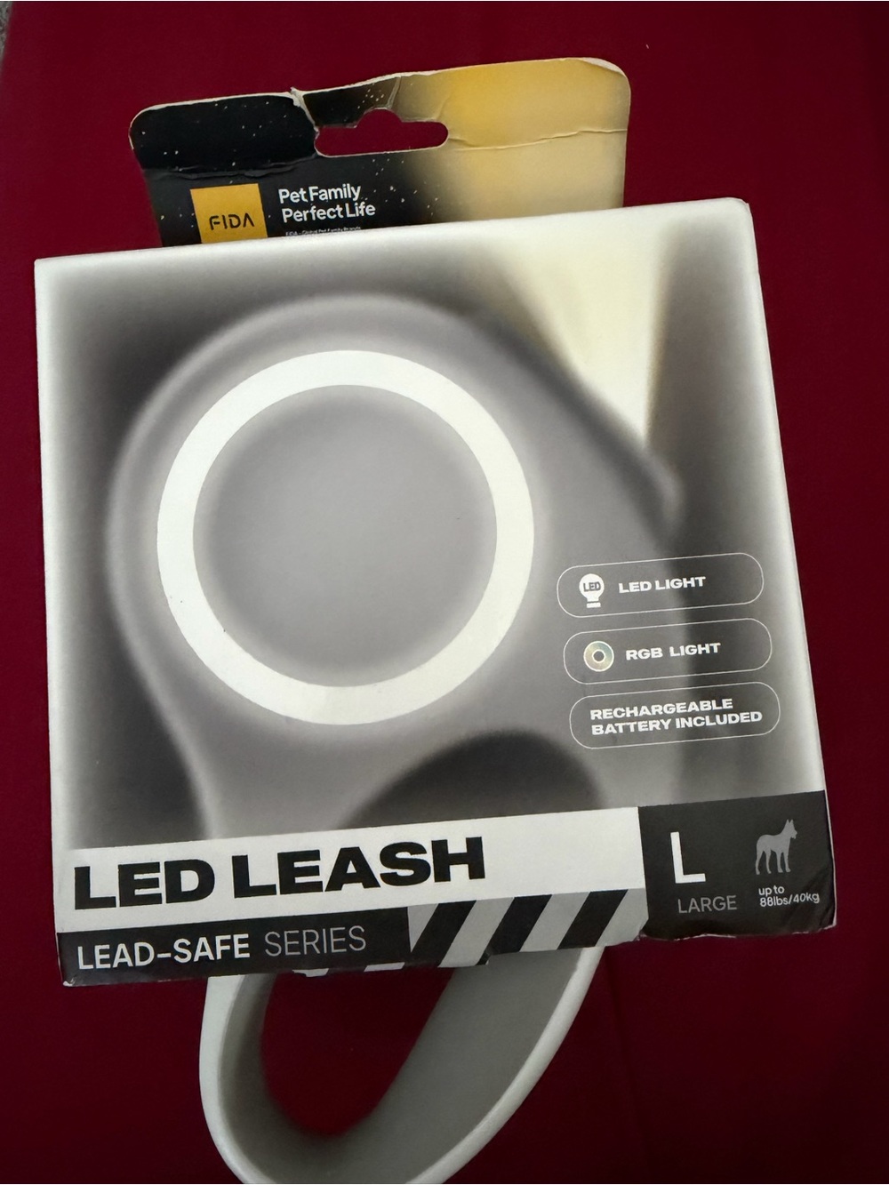 New! FIDA LED Lighted Retractable Dog Leash Sz L